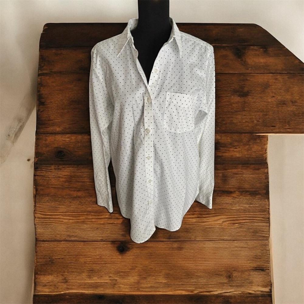 L.L. Bean White Polka Dot Women's Shirt Wrinkle Free